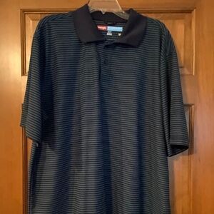 Wrangler Polo Shirt, Mens XLT, Navy/Teal Stripe